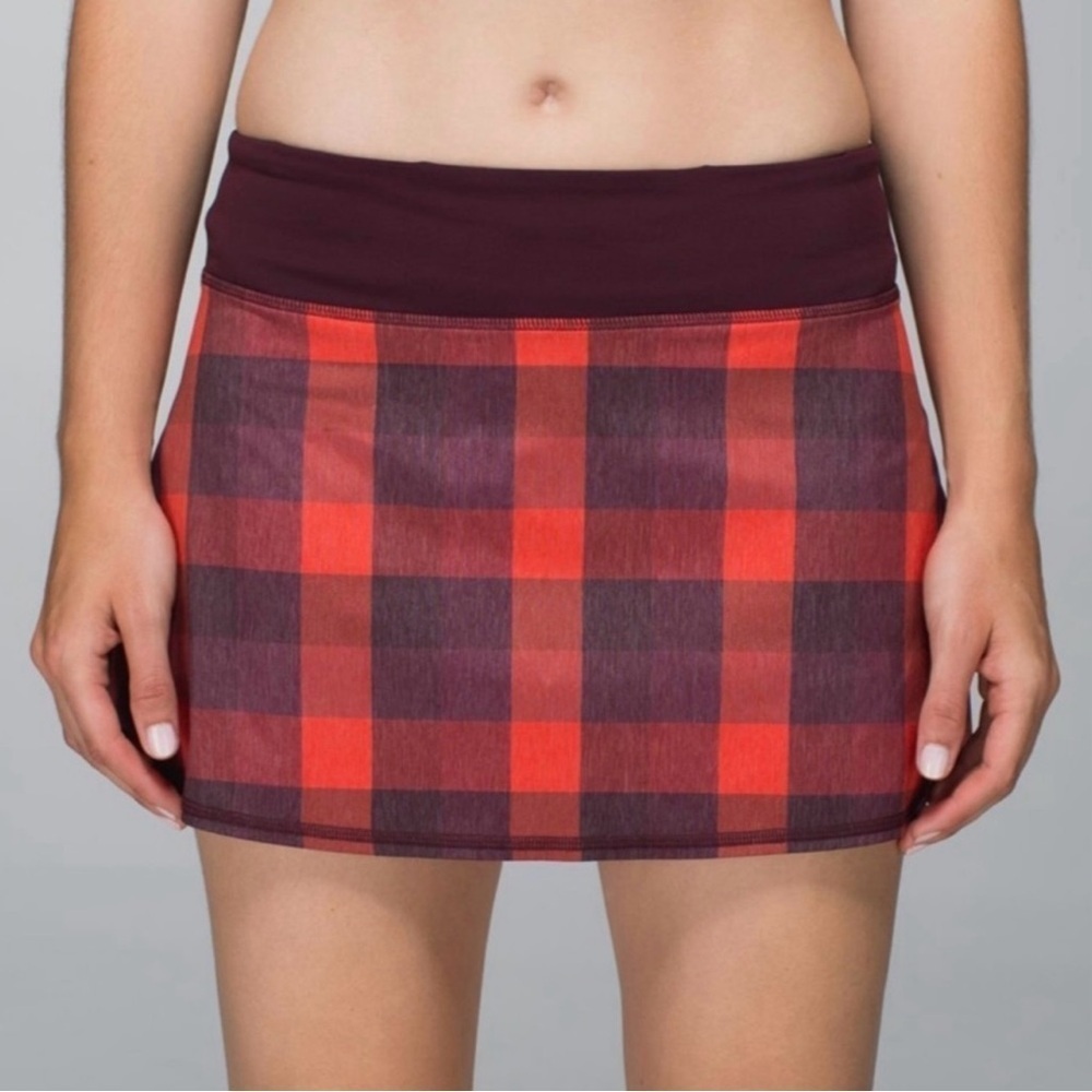 Y2K Lululemon Pace Setter Skirt Yama Check Heathered Flaming Tomato Sz8 Rare